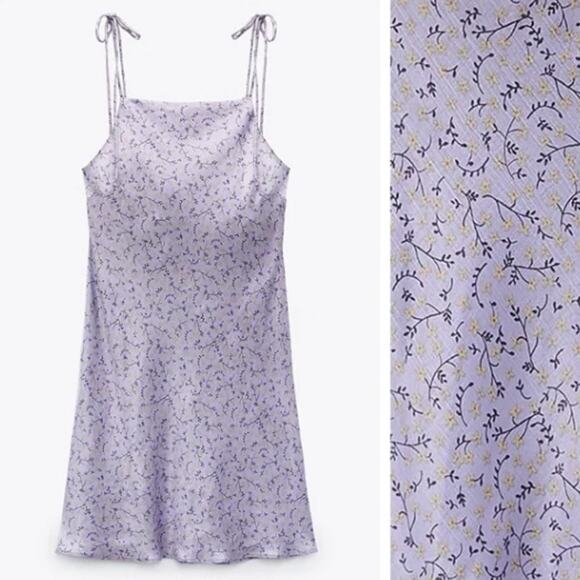 Zara Lilac Satin Effect Printed Mini Dress - Picture 3 of 8